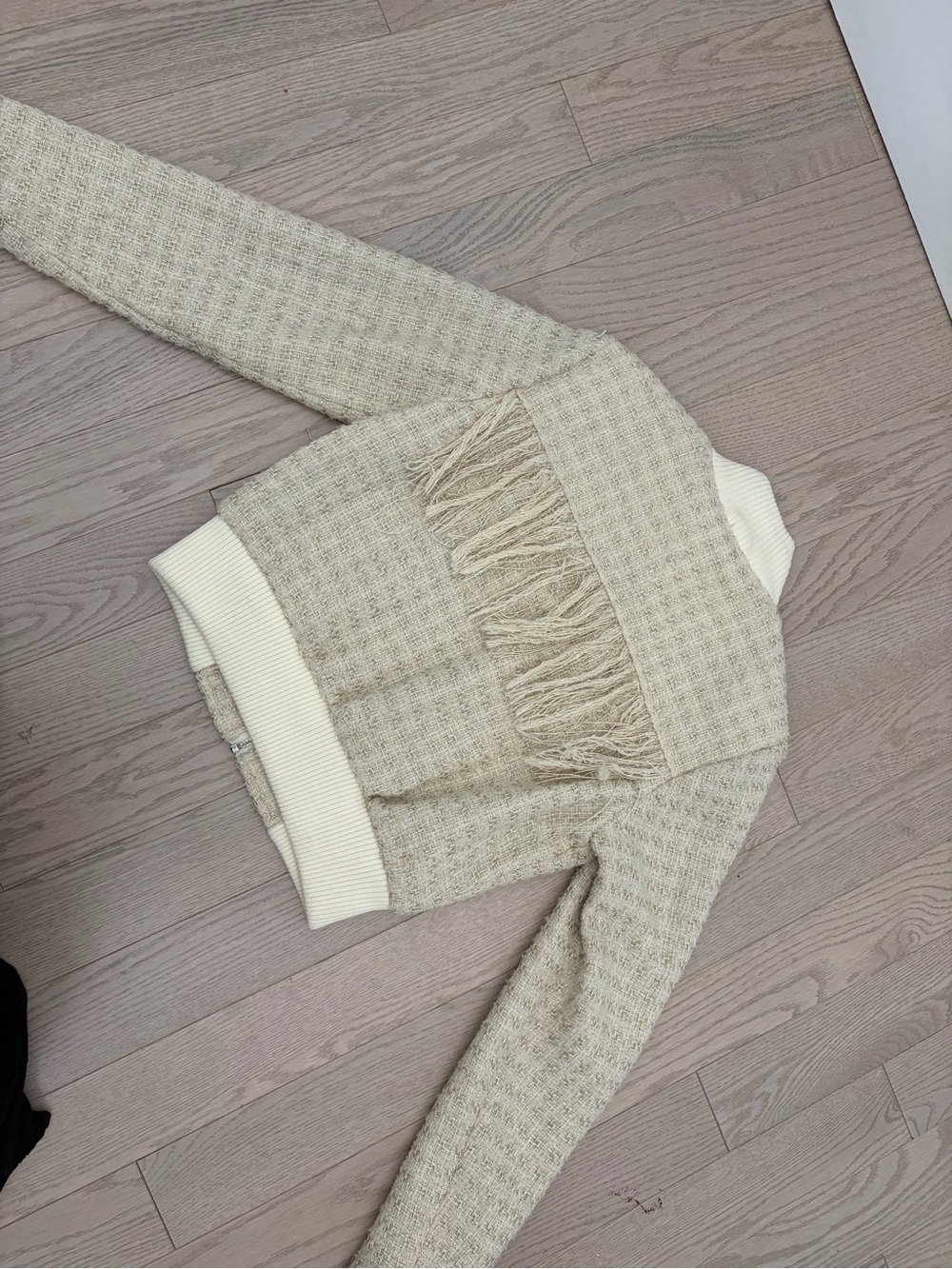 MOTHER Cream Fringe Tweed Bomber Jacket - Picture 5 of 9